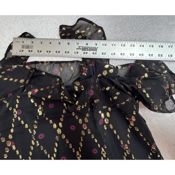 A.L.C Womens Willow Silk Metallic Ruffle Cold Shoulder Blouse Size 6 Black Gold - Picture 6 of 9